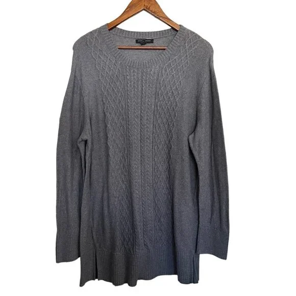 Banana Republic Womens Gray Cable Knit Round Neck Tunic Oversized Sweater XL - Picture 1 of 5